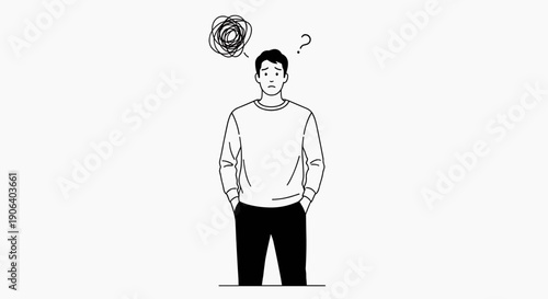A man with a confused expression and a swirling thought bubble above his head