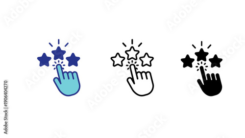 A hand cursor clicks on star ratings in different colors and styles