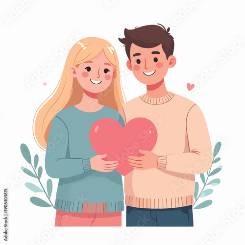 Couple holding heart together, illustration of love and togetherness between two people