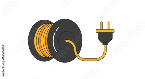 Electric cable on a reel with a plug attached to the end.