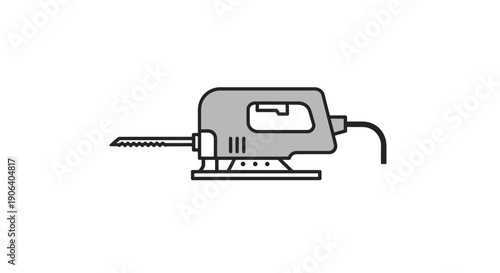 Simple line drawing of a jigsaw or scroll saw with a power cord.