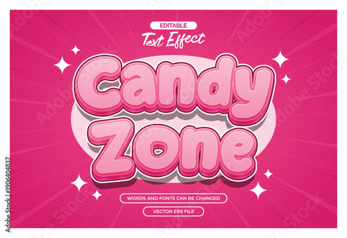 Candy zone editable text effect with pink cartoon text style