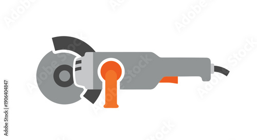 Illustration of an angle grinder power tool with orange accents.