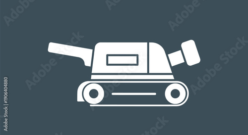 Simple white tank icon on dark background.