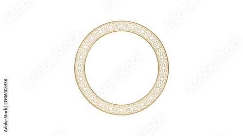 Golden Islamic Geometric Pattern Ring Frame on White Background, Ramadan Decoration Element