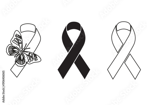 black awareness ribbon vector on white background