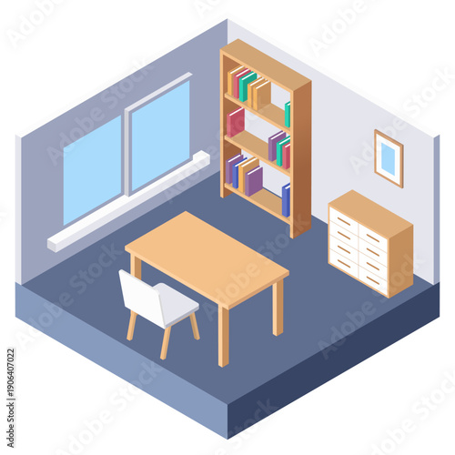 仕事部屋のアイソメトリックイラスト