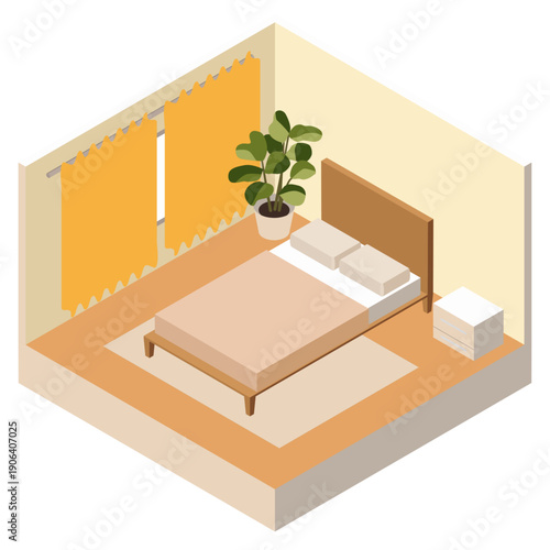 寝室のアイソメトリックイラスト