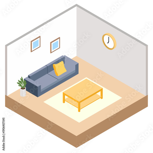 リビングルームのアイソメトリックイラスト