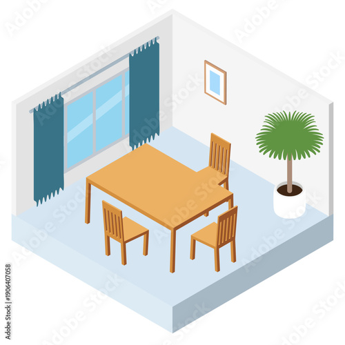 ダイニングルームのアイソメトリックイラスト