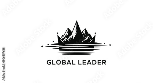 Majestic mountain peak crowned with a regal symbol, representing leadership and global success.