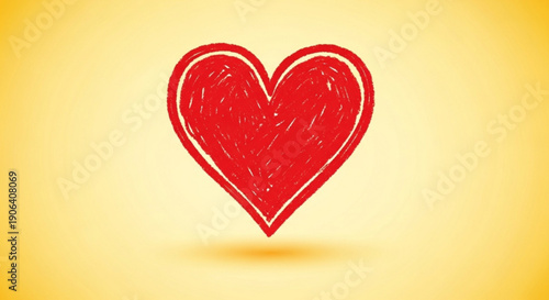 A vibrant red heart symbol with white outline on a warm yellow gradient background representing love and affection in a simple yet emotive graphic design