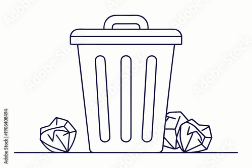Wastebasket Overflowing With Crumpled Paper, Recycling Bin, Trash Disposal Concept
