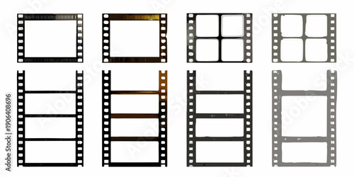 Collection of vintage film strips and frames in various arrangements