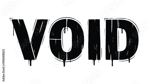 Void Typography: A visually striking typographic representation of VOID, embodying a sense of emptiness and nothingness. The stylized lettering, with its unique texture and drips.