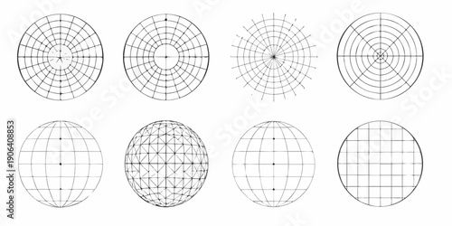 Geometric progression of circular and elliptical shapes with grid lines
