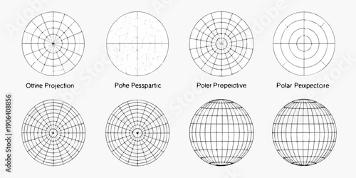 Illustrations of different map projections and their spherical representations