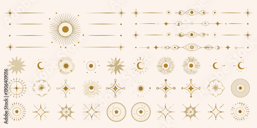 Elegant golden celestial elements and decorative design dividers collection