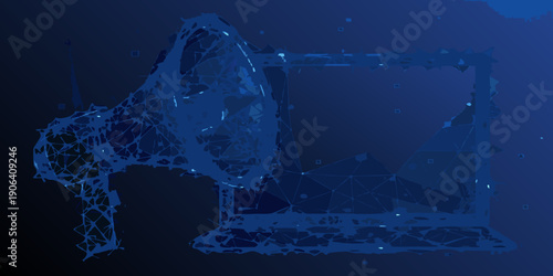 Abstract digital illustration of a megaphone and laptop computer