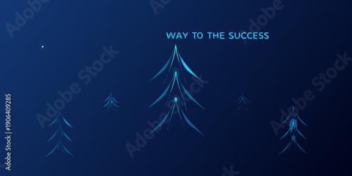 A digital illustration of coniferous trees leading toward a motivational message