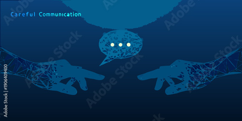 Digital hands reaching for a speech bubble with watchful eyes