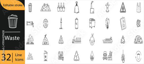 Collection of 32 waste management and recycling icons