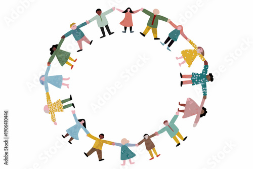 A diverse group of people holding hands in a circular formation