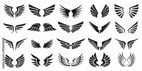 Collection of black wing designs in various shapes and styles