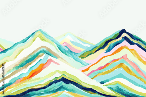 Colorful abstract mountains painted with loose watercolor brushstrokes