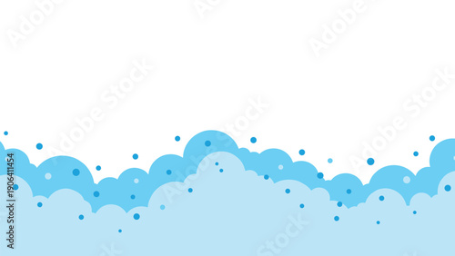 Decorative border of soft blue clouds and bubbles floating at the bottom of a clean white background for design.