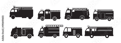 fire trucks silhouette white background 