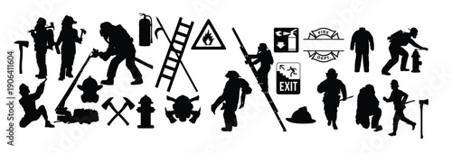 firefighter bundle silhouette on white background 