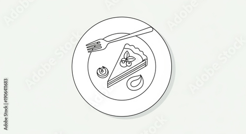 Delicious dessert plate with cake slice fork and fruit on a simple background