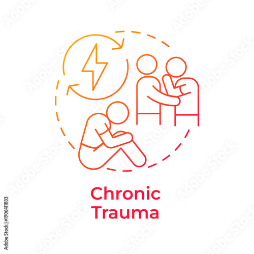 Chronic trauma red gradient concept icon. Emotional abuse, social conflict. Communication issues. Round shape line illustration. Abstract idea. Graphic design. Easy to use in brochure, booklet