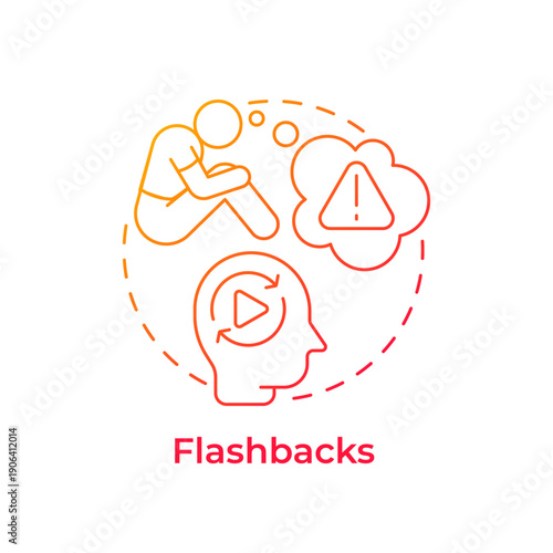 Flashbacks red gradient concept icon. Negative thinking, mental health. Emotional energy. Round shape line illustration. Abstract idea. Graphic design. Easy to use in brochure, booklet