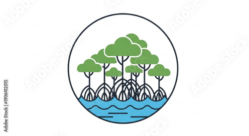 Mangrove trees in a circle with water and green foliage symbolizing nature and ecology