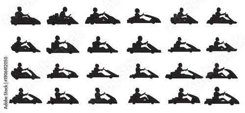 kart racing icons set cartoon vector car road