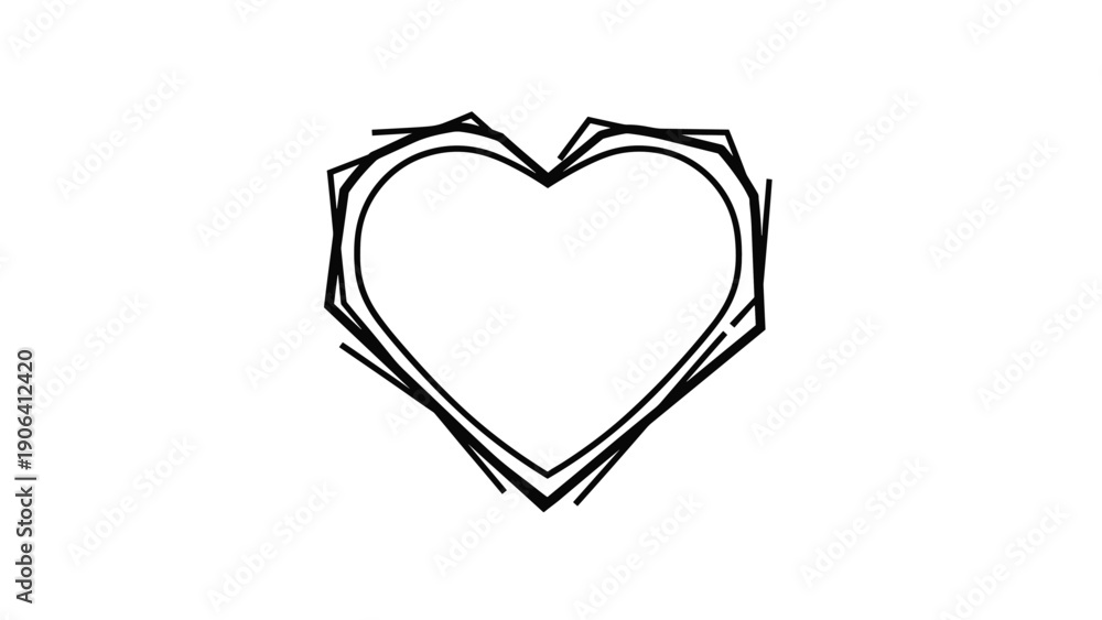 Fototapeta premium Artistic heart outline drawn with sketchy black lines creating a layered and hand crafted look on a plain white background.