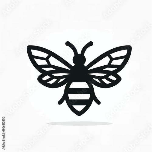 Simple Black Bee Icon on White Background.