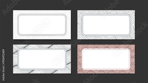 Collection of four rectangular frames with diverse patterns including dots, waves, and swirls for elegant label or card designs.