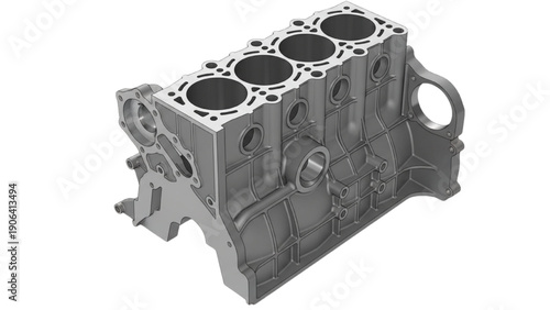 Inline 4 Cylinder Engine Block Automotive Technical Illustration on White Background
