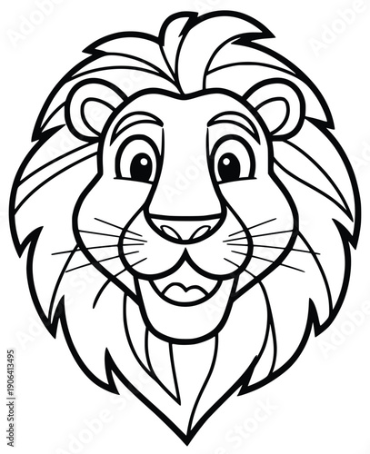 Lion's Cheerful Profile: A friendly cartoon lion with a majestic mane and a welcoming smile, capturing a playful and approachable essence.