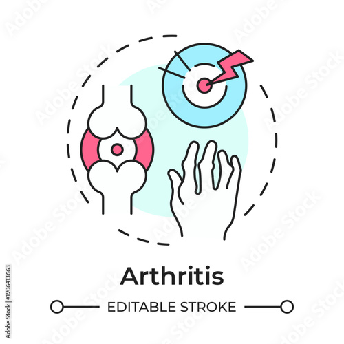 Arthritis multi color concept icon. Joint inflammation, medical condition. Health problem. Round shape line illustration. Abstract idea. Graphic design. Easy to use in presentation, booklet