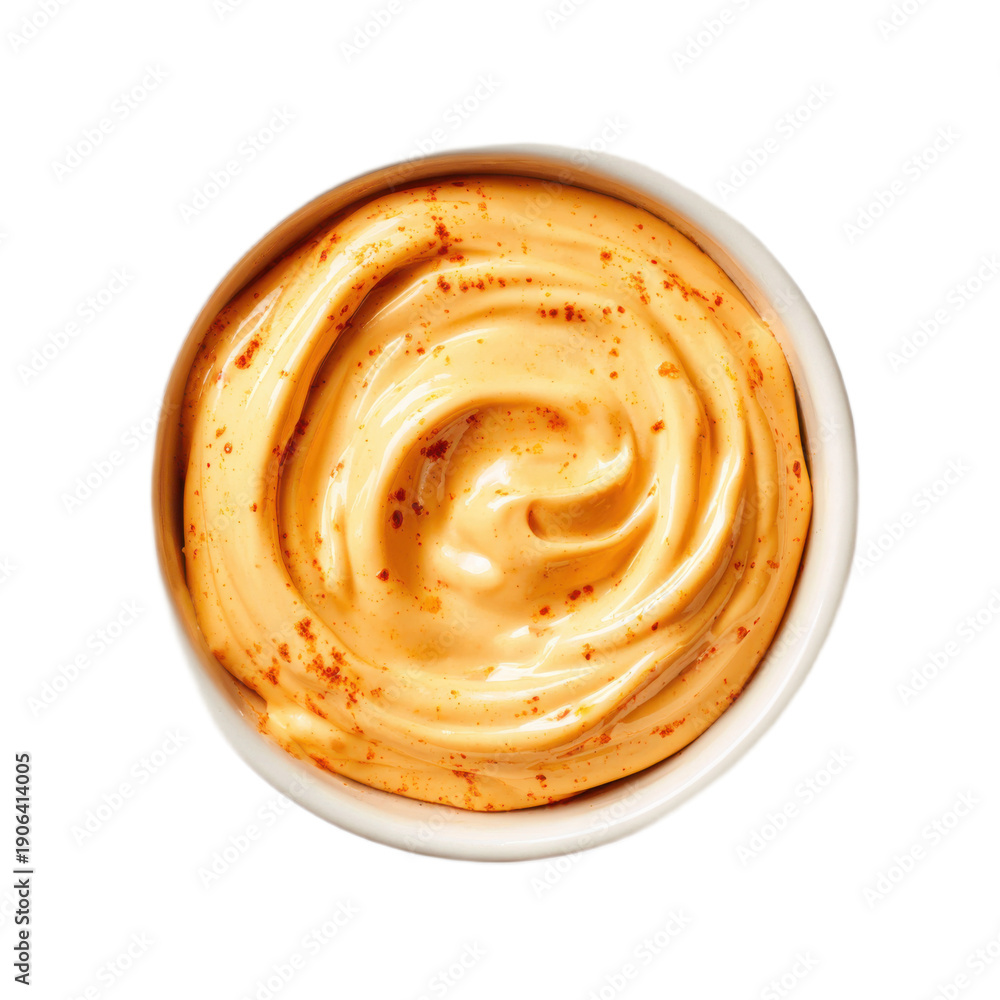 Fototapeta premium A bowl of yellow sauce with red pepper flakes