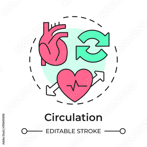 Circulation multi color concept icon. Heart health, circulatory system. Ekg medical. Round shape line illustration. Abstract idea. Graphic design. Easy to use in presentation, booklet