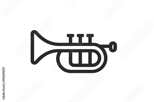 Minimalist outline icon of a classic brass trumpet used in music performance