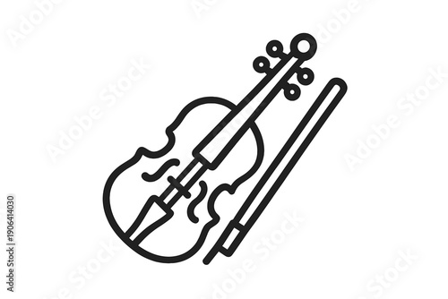 Elegant black outline of a traditional violin and accompanying bow representing classical music
