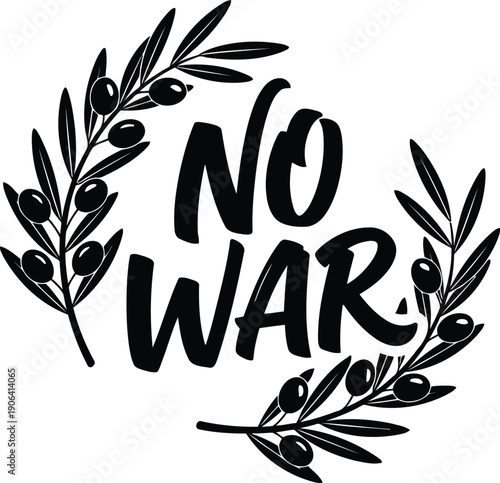 Anti-war symbol with olive branches in minimalist style