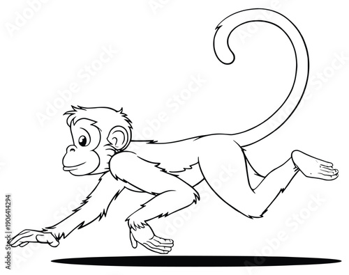 Playful Primate in Motion: A lively line art of a monkey scampering, capturing its dynamic movement and playful nature with elegant simplicity. 