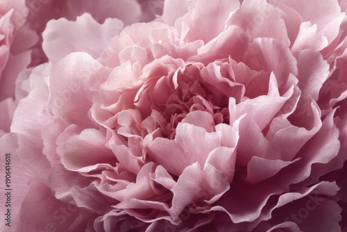 Peony flower layers, ruffled pink petals, soft marshmallow texture, wedding background